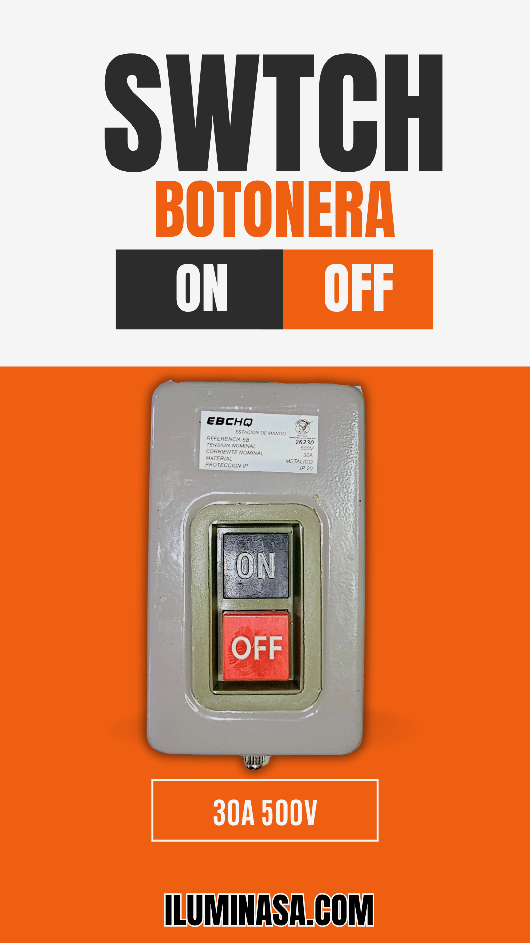 Botonera On/off 500V 30A