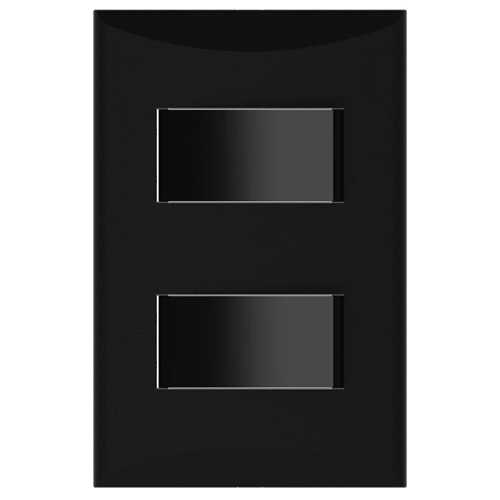 Placa Interruptor Doble 3 Vias Negro Eagle Linea Plata