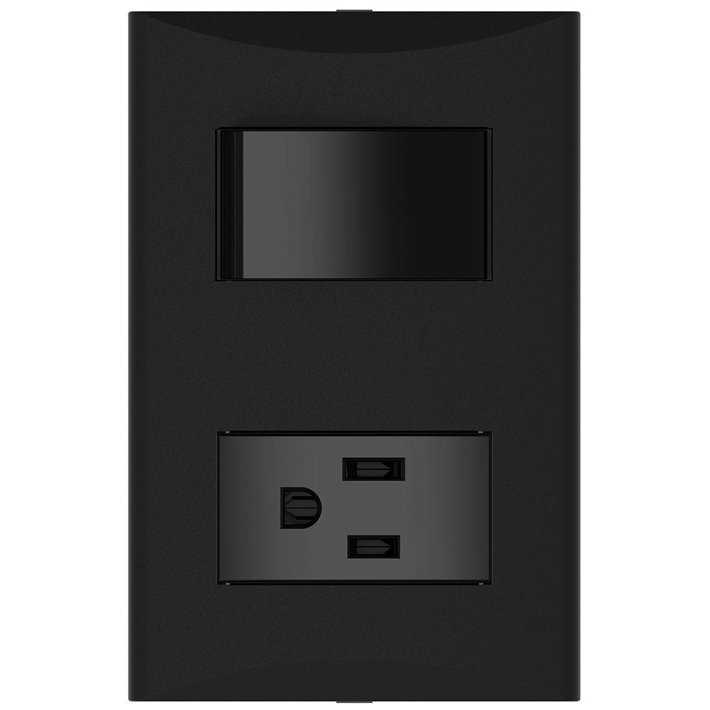 Placa Combinada Negra Eagle Toma Mas Interruptor Linea Plata
