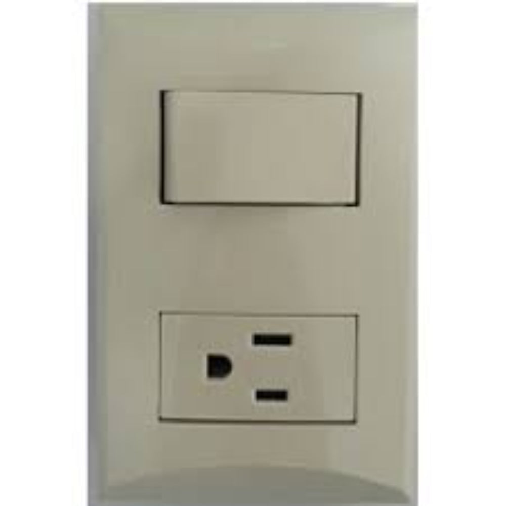 Placa Combinada Marfil Eagle Toma Mas Interruptor Linea Plata