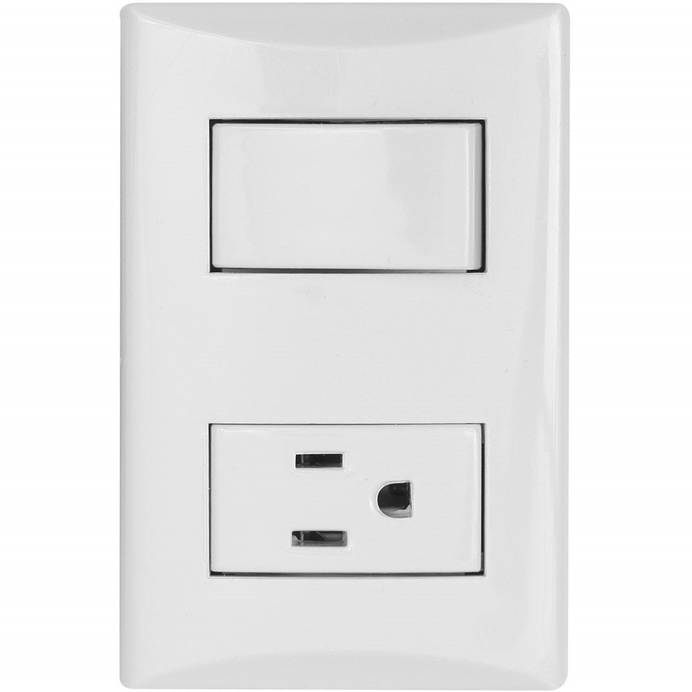 Placa Combinada Blanca Eagle Toma Mas Interruptor Linea Plata