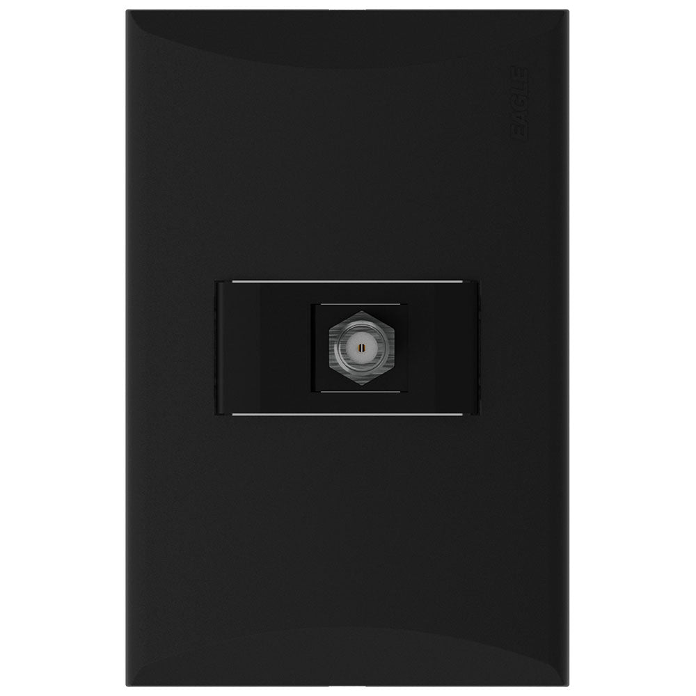 Placa Tv Para Cable Coaxial Negro Eagle Linea Plata