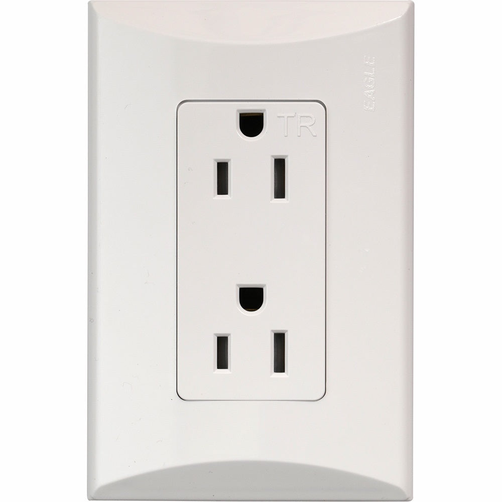 Placa Tomacorriente Doble Polarizado Eagle Blanca Linea Plata