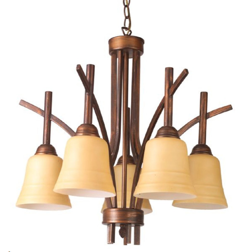 Lamp.techo Colgante 5XE27-40W Pantalla Vidrio Crema Acabado Bronze