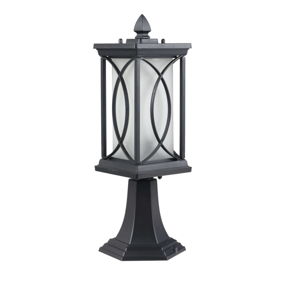 Lamp. Poste Exterior 1XE27-60W No Incluido 110-240V Acabado Negro Pantalla Vidrio Esmerilado