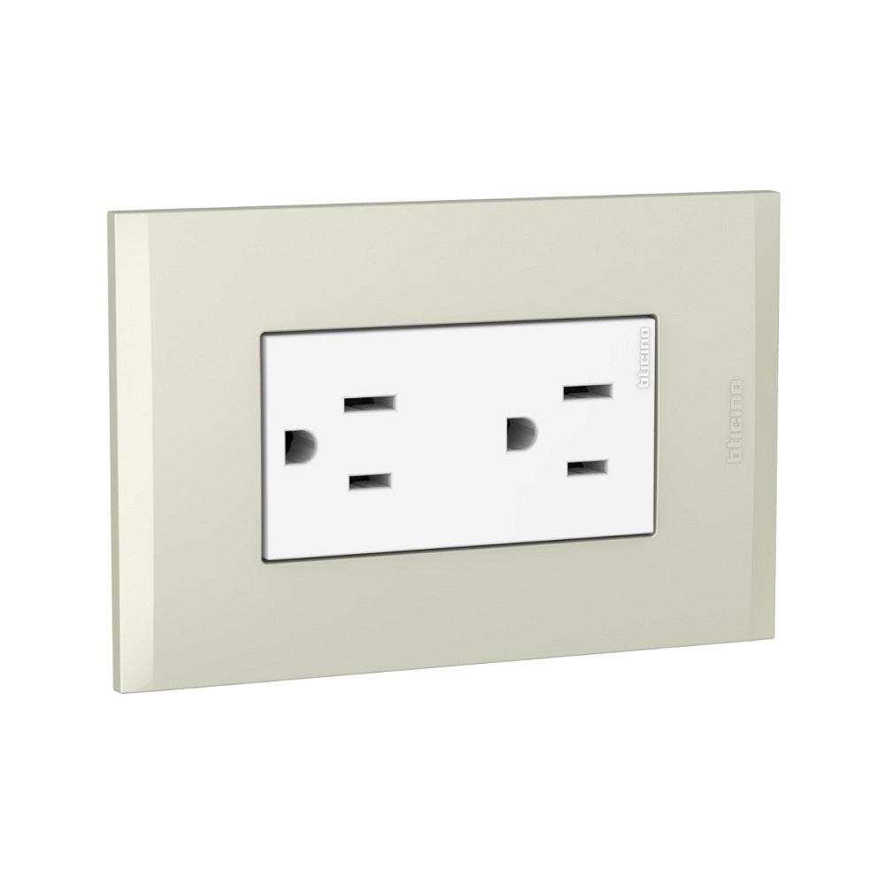 Placa Tomacorriente Doble Polarizado Nobile Champagne Bticino