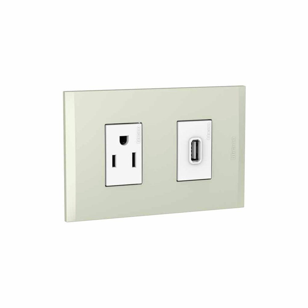 Placa Tomacorriente Polarizada + USB Nobile Champagne Bticino