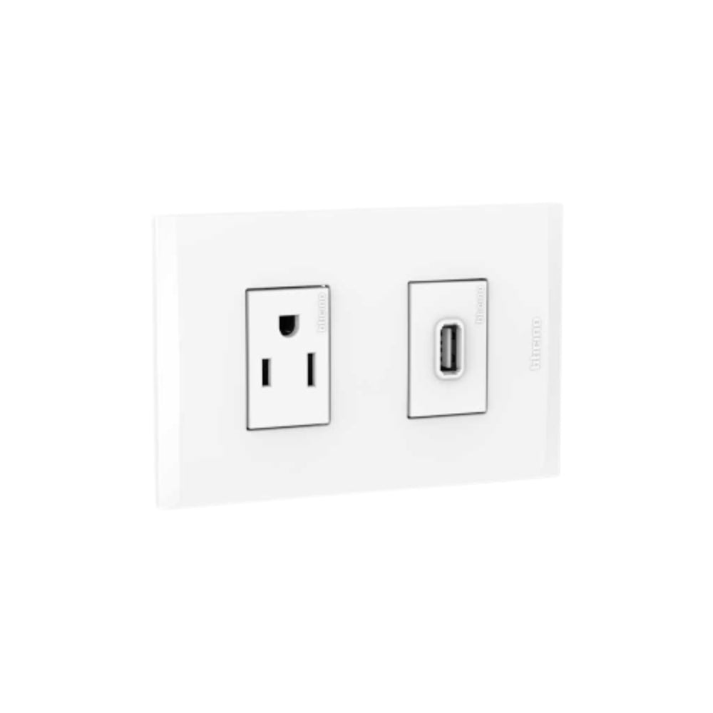 Placa Tomacorriente Polarizada + USB Nobile Blanco Bticino