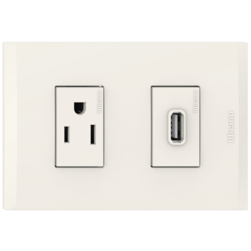 Placa Tomacorriente Polarizada + USB Nobile Marfil Bticino