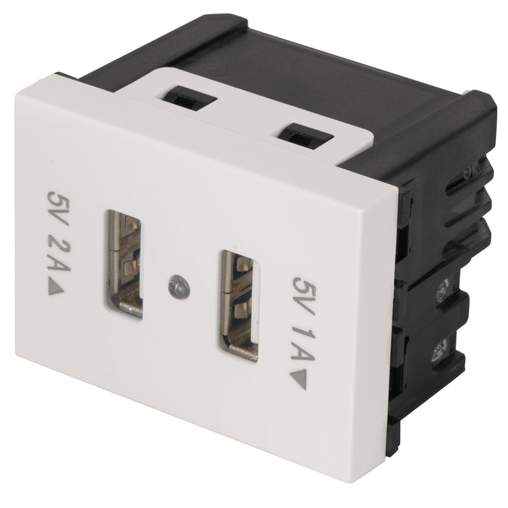 Toma Con 2 Puertos USB, 1.5 Módulos, Línea Española, Blanco