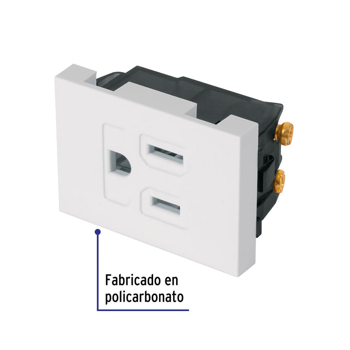 Dado Tomacorriente Polarizado 1.5 Módulos, Línea Española, Blanco
