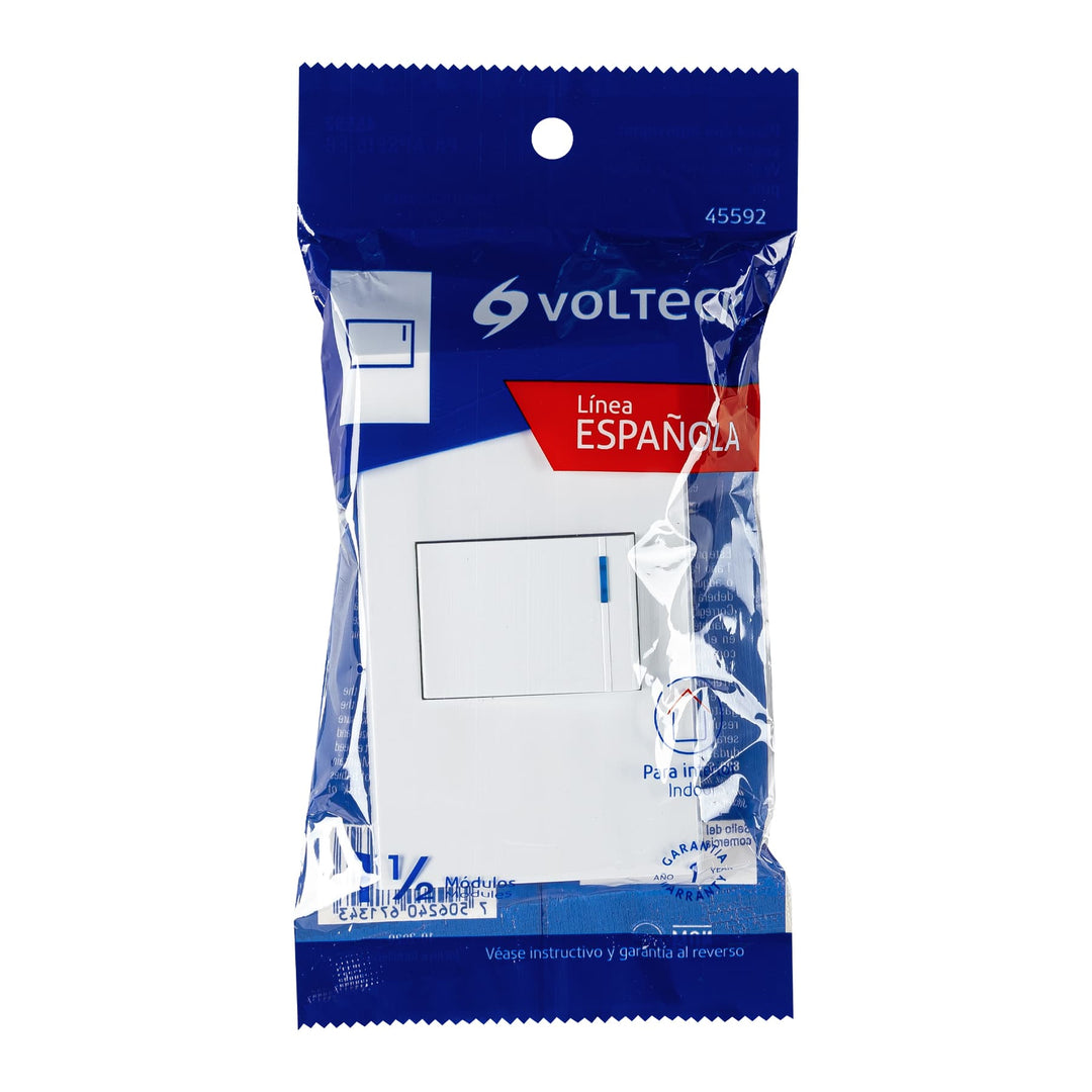 Placa Armada Con Interruptor, 1.5 Módulos, Española, Blanco