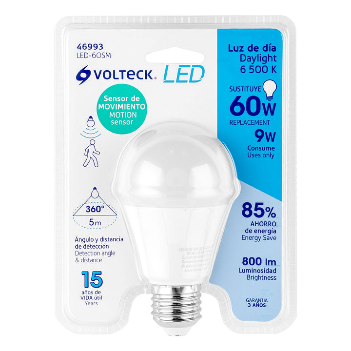 Bombilla LED Tipo Bulbo A19 9 W Con Sensor De Movimiento