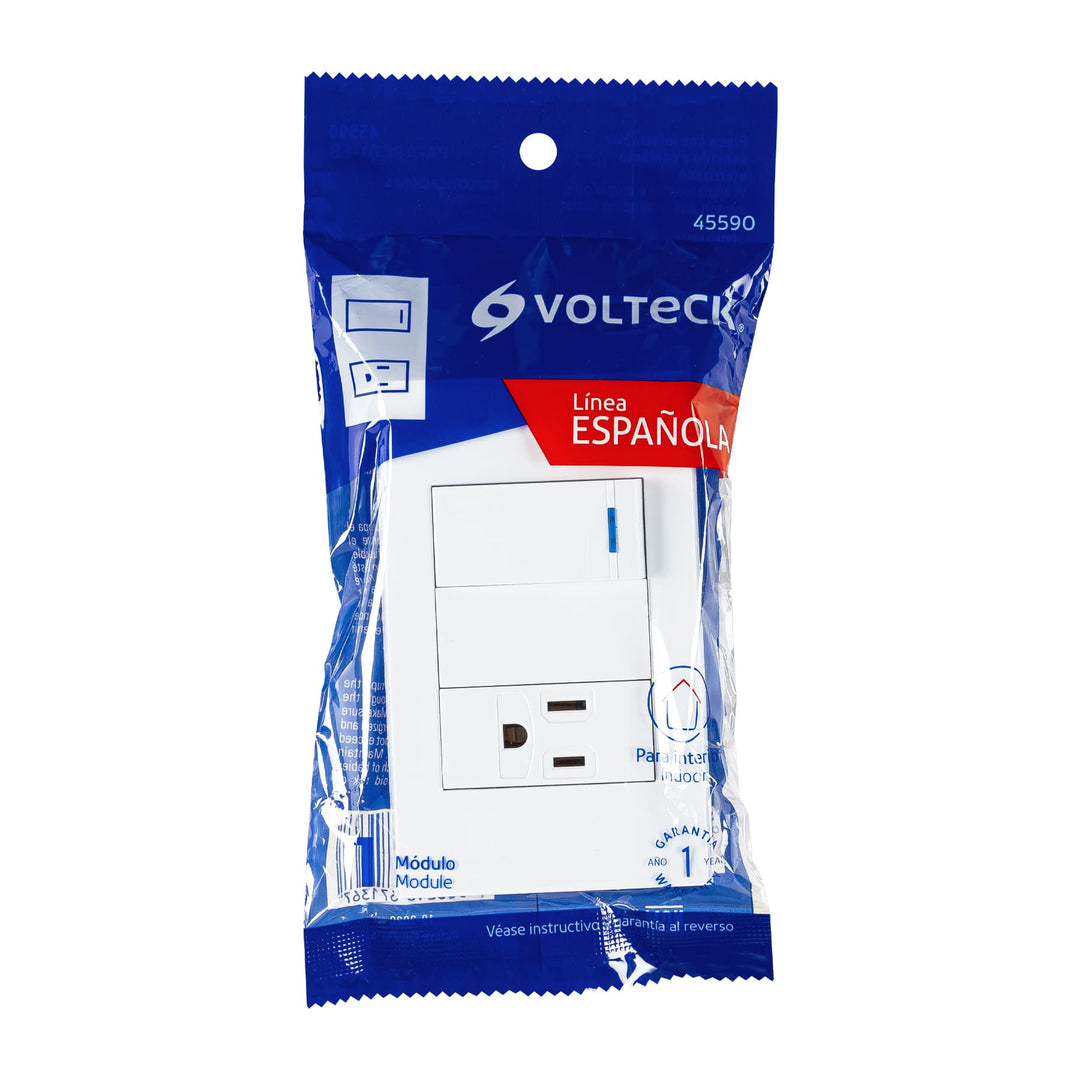 Placa Armada 1 INTERRUPTOR,1 CONTACTO,1MOD, Española, Blanco