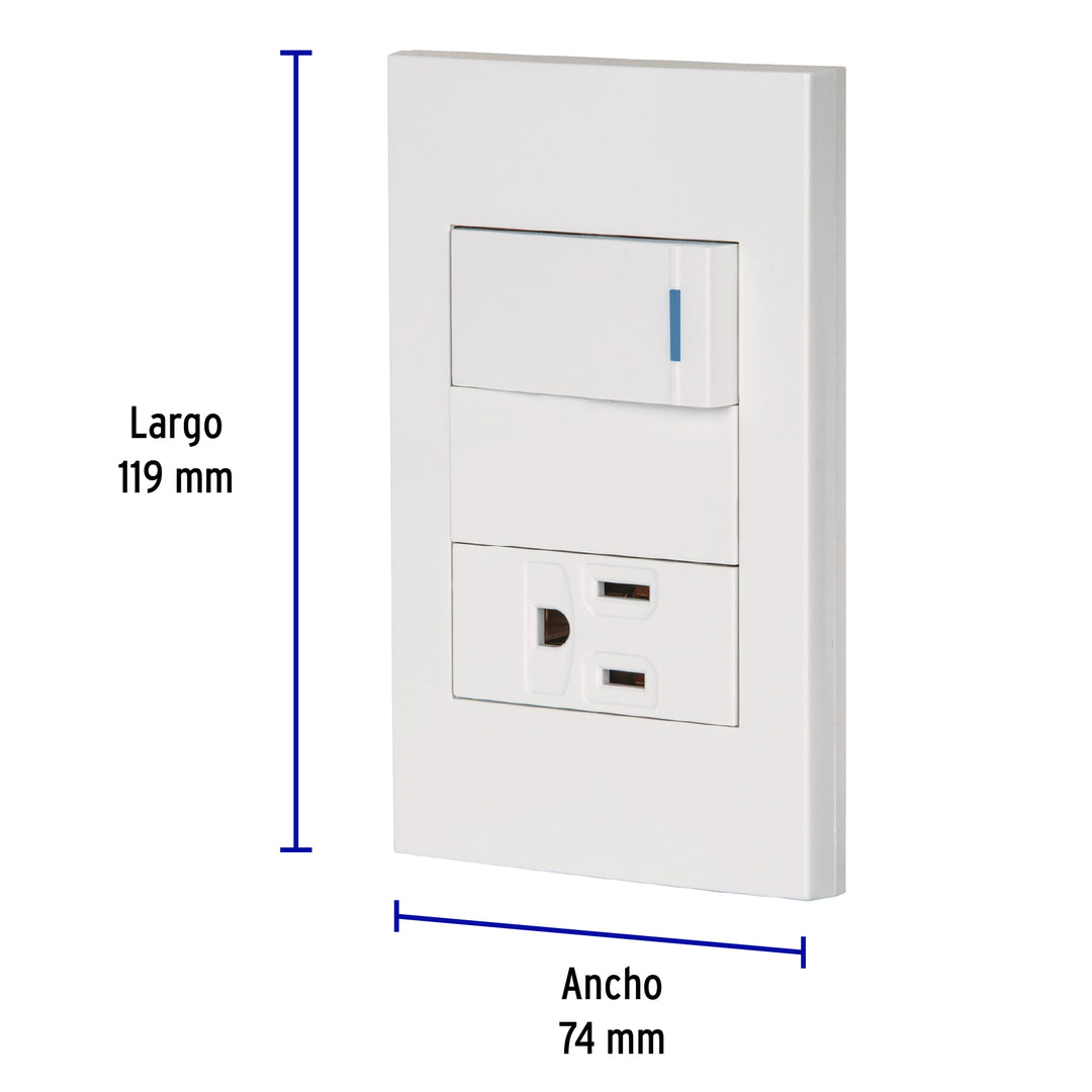 Placa Armada 1 INTERRUPTOR,1 CONTACTO,1MOD, Española, Blanco
