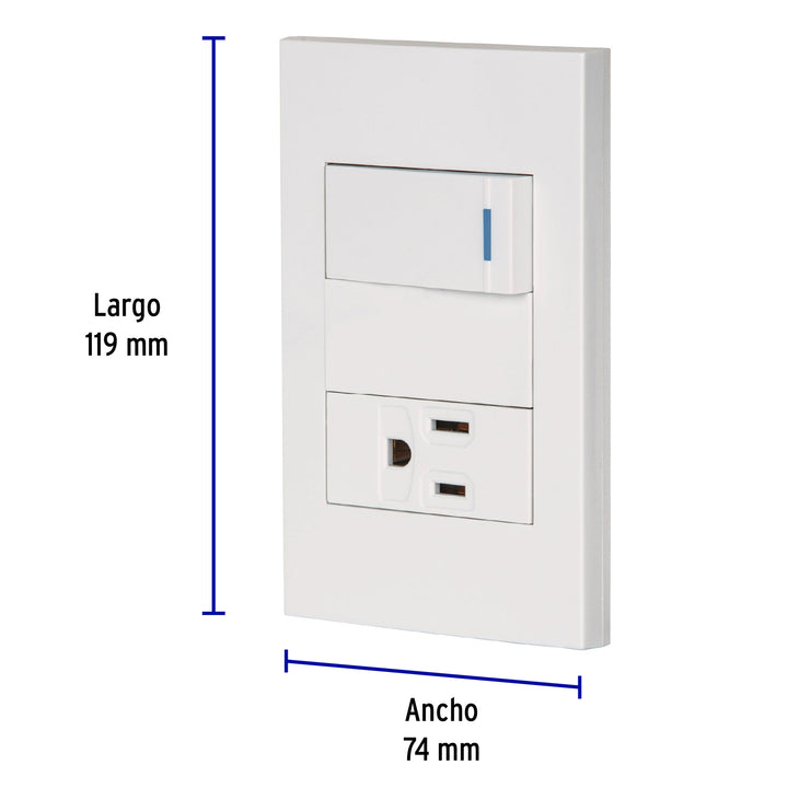 Placa Armada 1 INTERRUPTOR,1 CONTACTO,1MOD, Española, Blanco