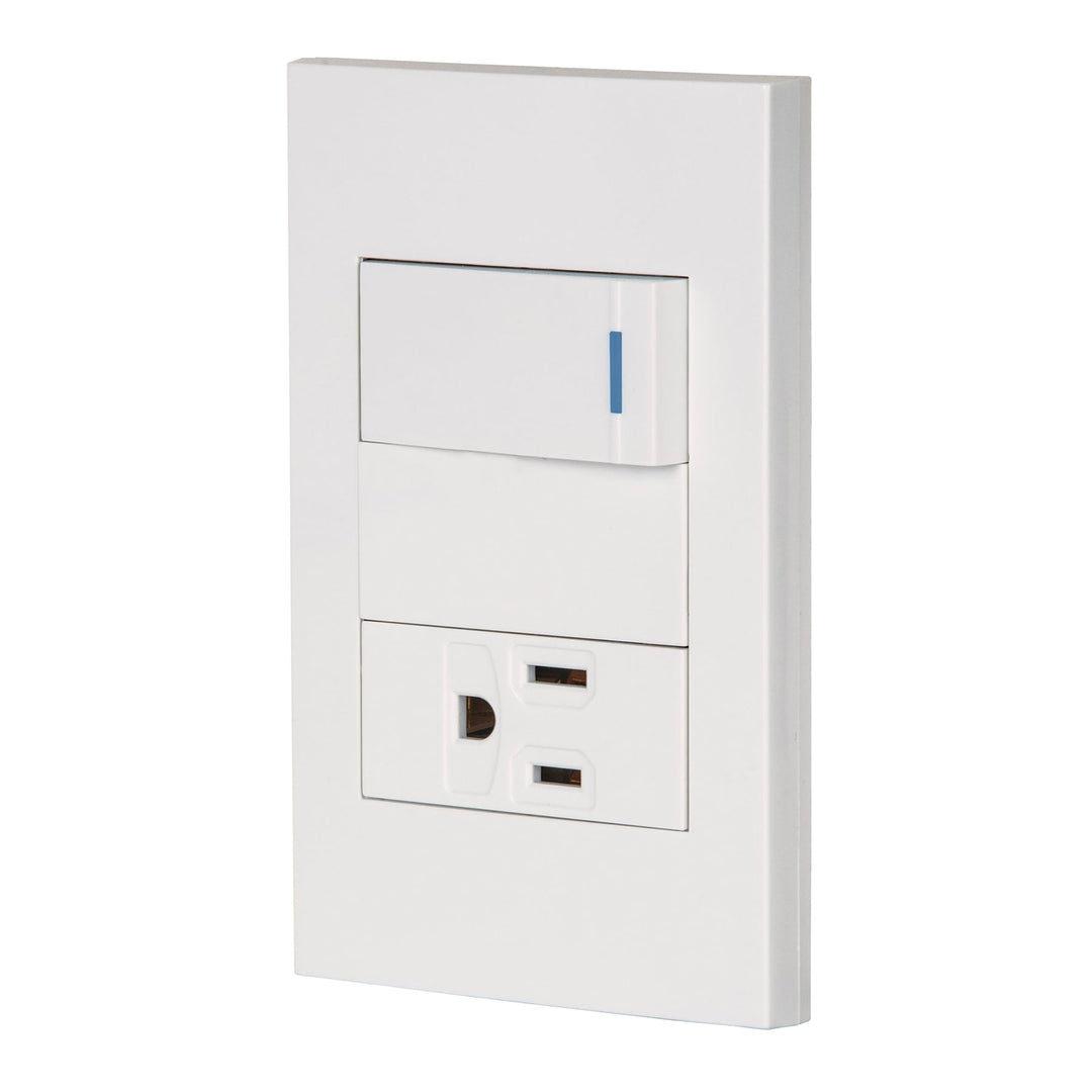 Placa Armada 1 INTERRUPTOR,1 CONTACTO,1MOD, Española, Blanco