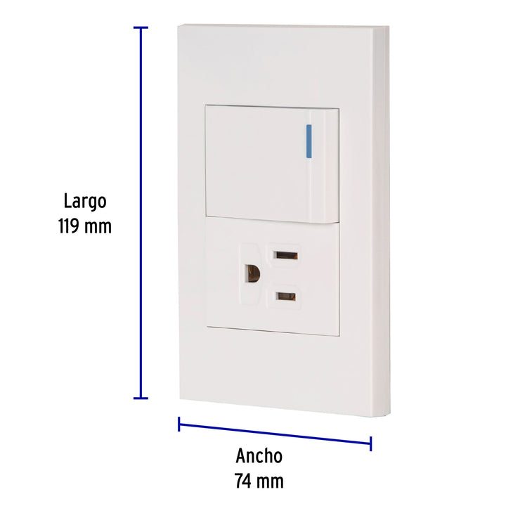 Placa Armada 1 INTERRUPTOR,1CONTACTO,1.5MOD,ESPAÑOLA, Blanco