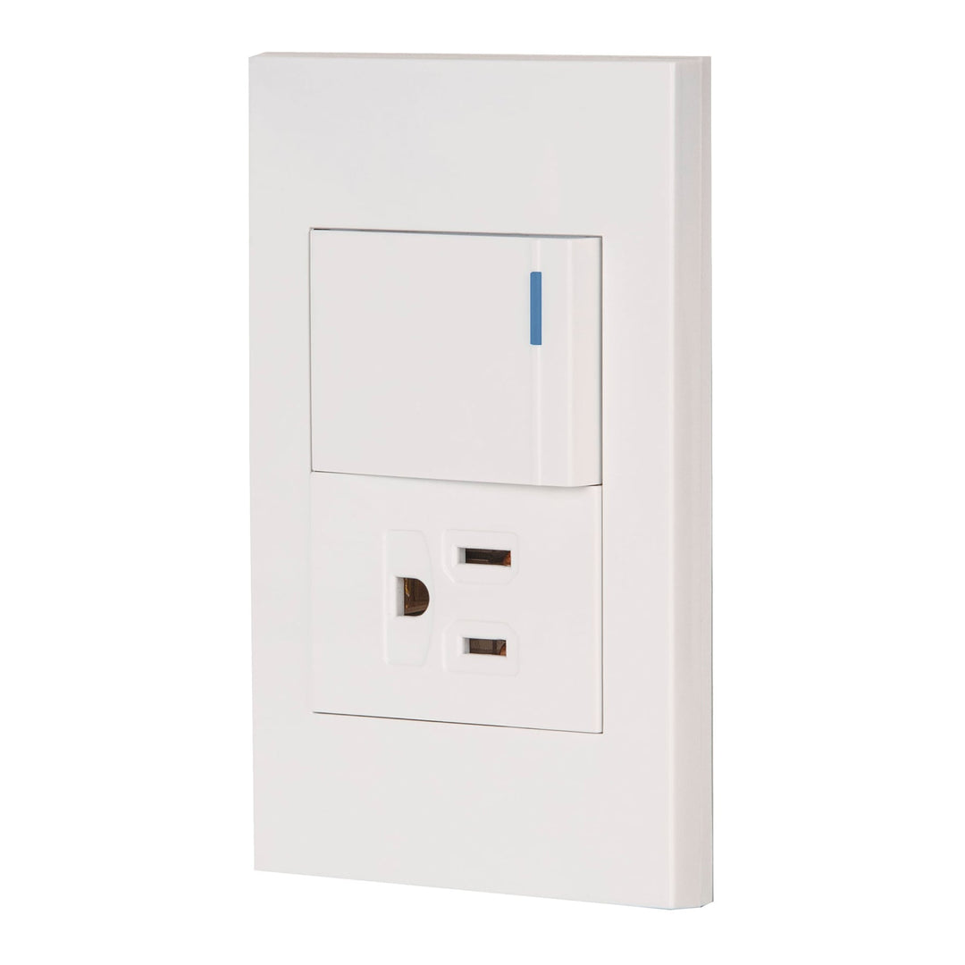 Placa Armada 1 INTERRUPTOR,1CONTACTO,1.5MOD,ESPAÑOLA, Blanco