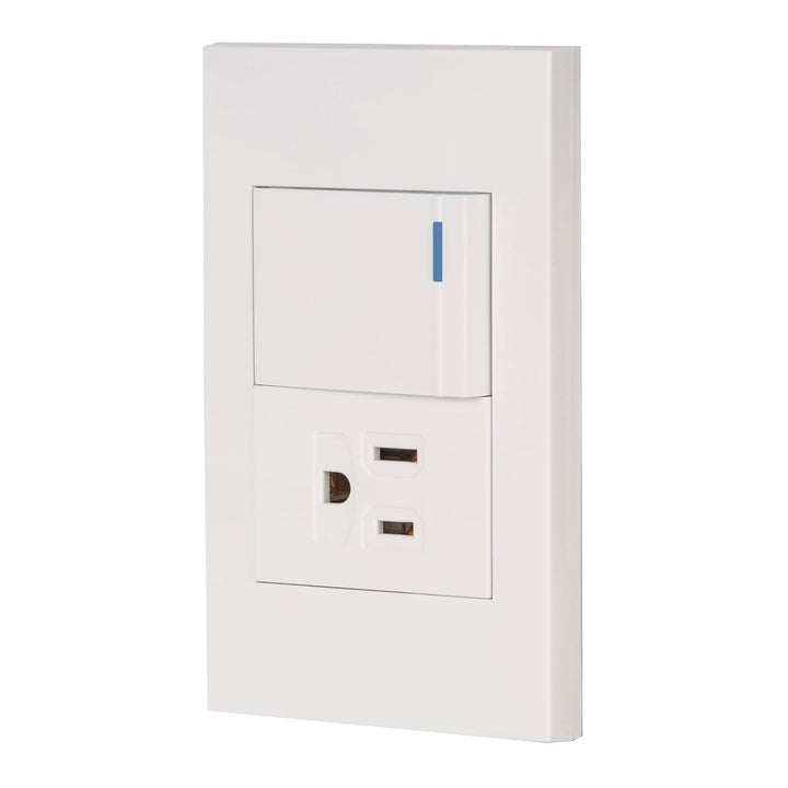 Placa Armada 1 INTERRUPTOR,1CONTACTO,1.5MOD,ESPAÑOLA, Blanco
