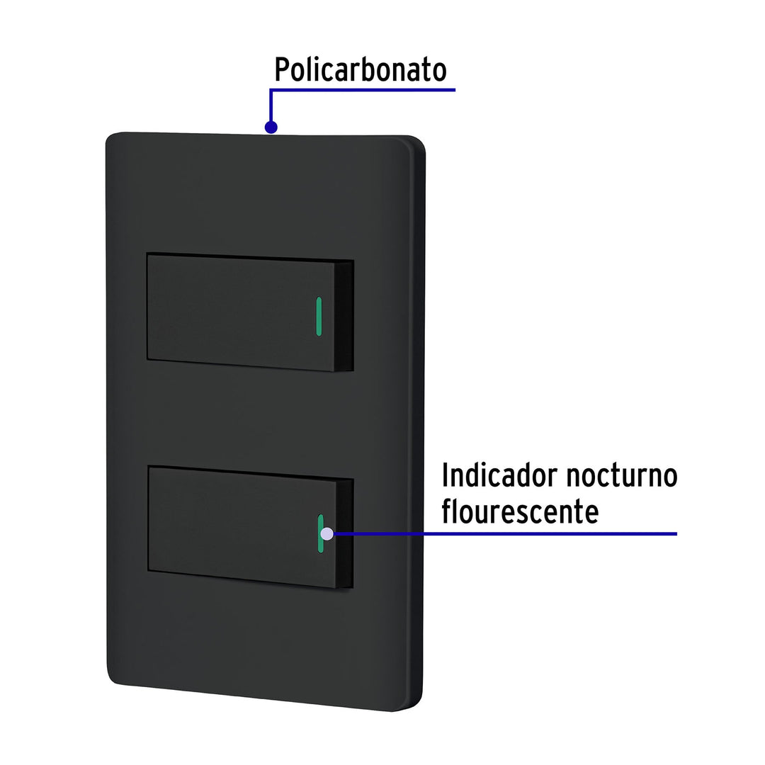Placa Armada Negra Con 2 Interruptores 1 Módulo, Lisboa