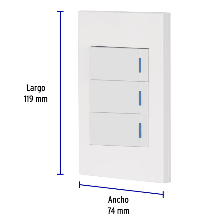Placa Armada 3 Interruptores, 1 Módulo, Española, Blanco