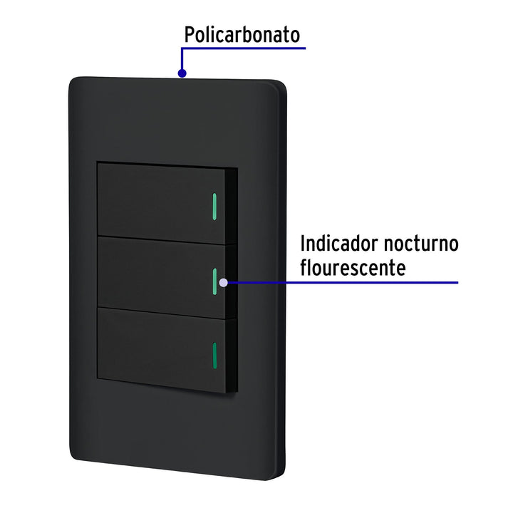 Placa Armada Negra 3 Interruptores 1 Módulo, Lisboa, VOLTECK