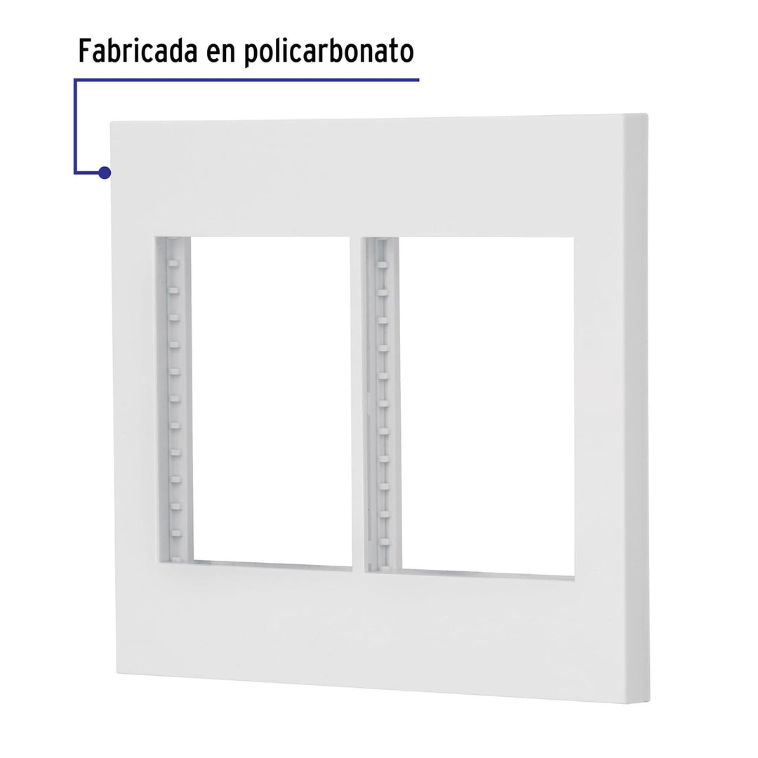 Placa 2 Ventanas, 6 Módulos, Línea Española, Color Blanco