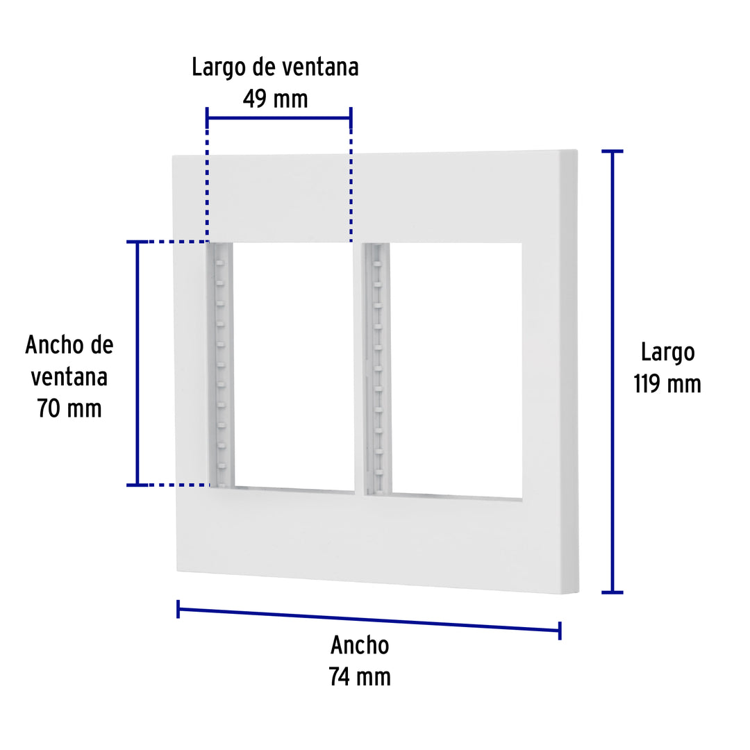 Placa 2 Ventanas, 6 Módulos, Línea Española, Color Blanco