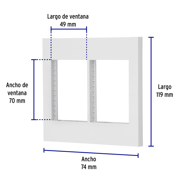 Placa 2 Ventanas, 6 Módulos, Línea Española, Color Blanco