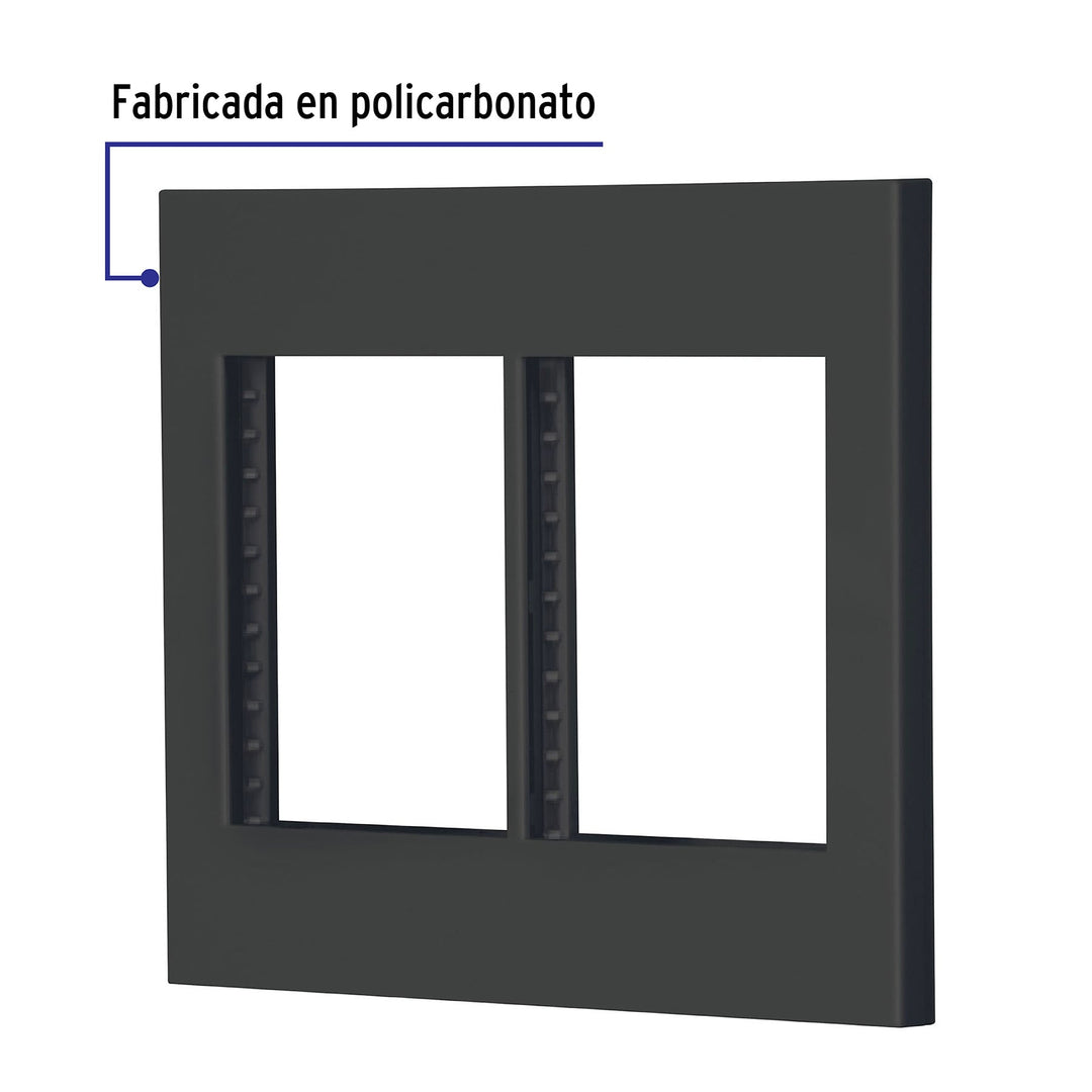 Placa 2 Ventanas, 6 Módulos, Línea Española, Color Negro