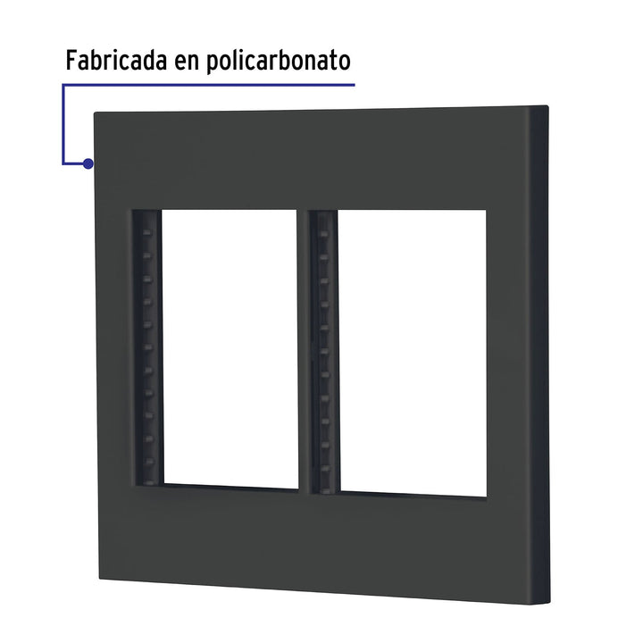 Placa 2 Ventanas, 6 Módulos, Línea Española, Color Negro