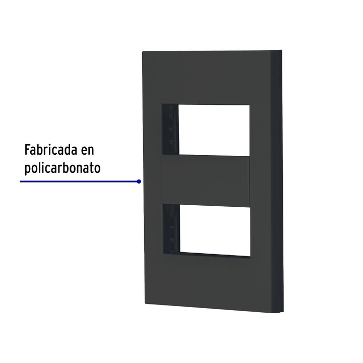Placa 2 Ventanas, 1 Módulo, Línea Española, Color Negro