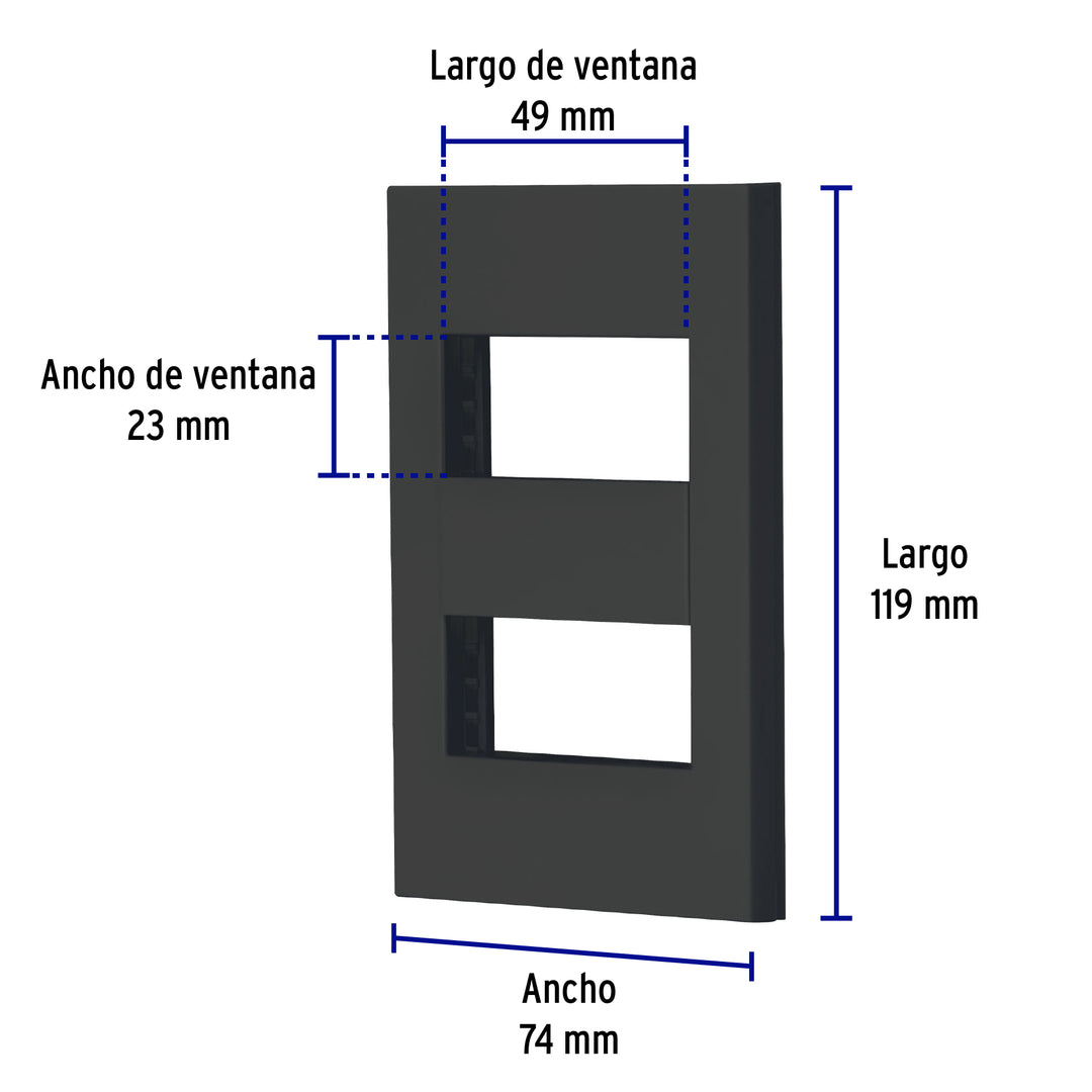 Placa 2 Ventanas, 1 Módulo, Línea Española, Color Negro