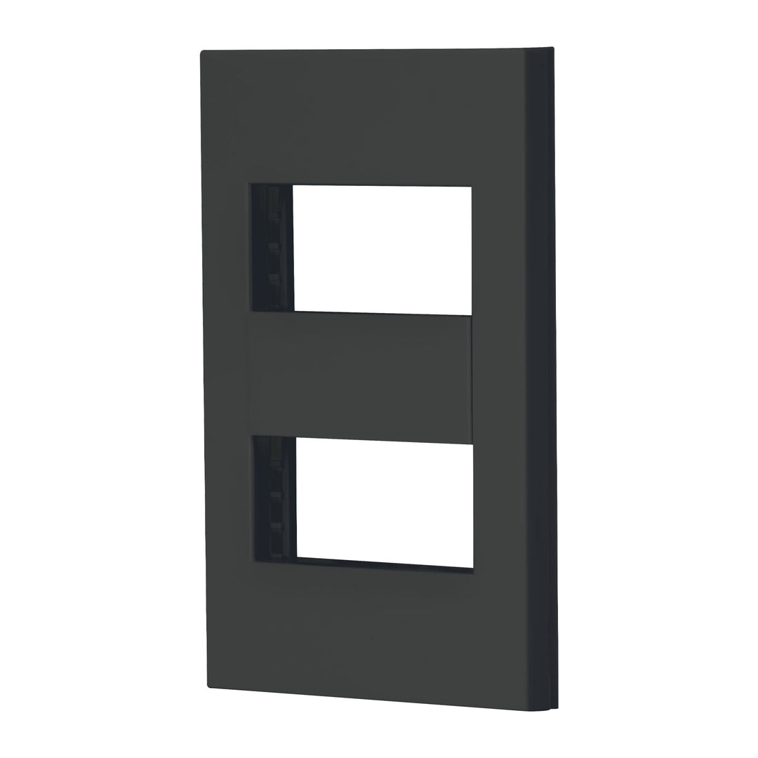 Placa 2 Ventanas, 1 Módulo, Línea Española, Color Negro