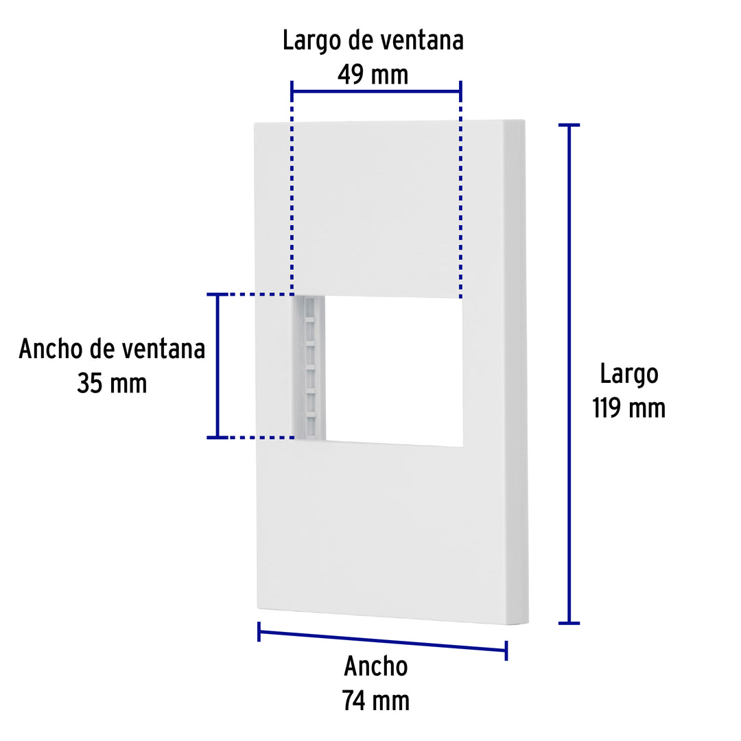 Placa 1 Ventana, 1.5 Módulos, Línea Española, Color Blanco