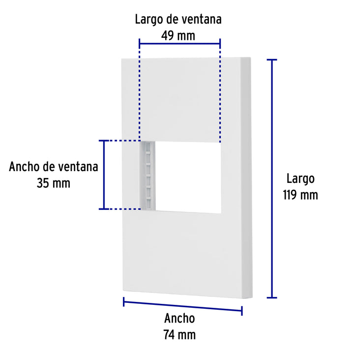 Placa 1 Ventana, 1.5 Módulos, Línea Española, Color Blanco