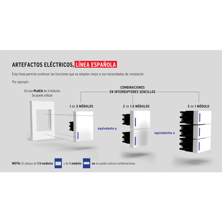 Placa 1 Ventana, 1.5 Módulos, Línea Española, Color Negro