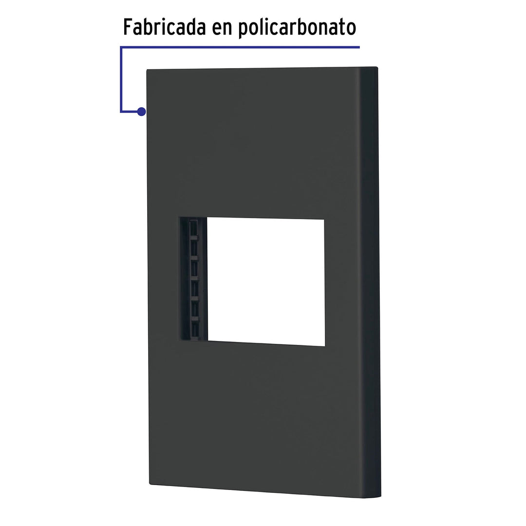Placa 1 Ventana, 1.5 Módulos, Línea Española, Color Negro