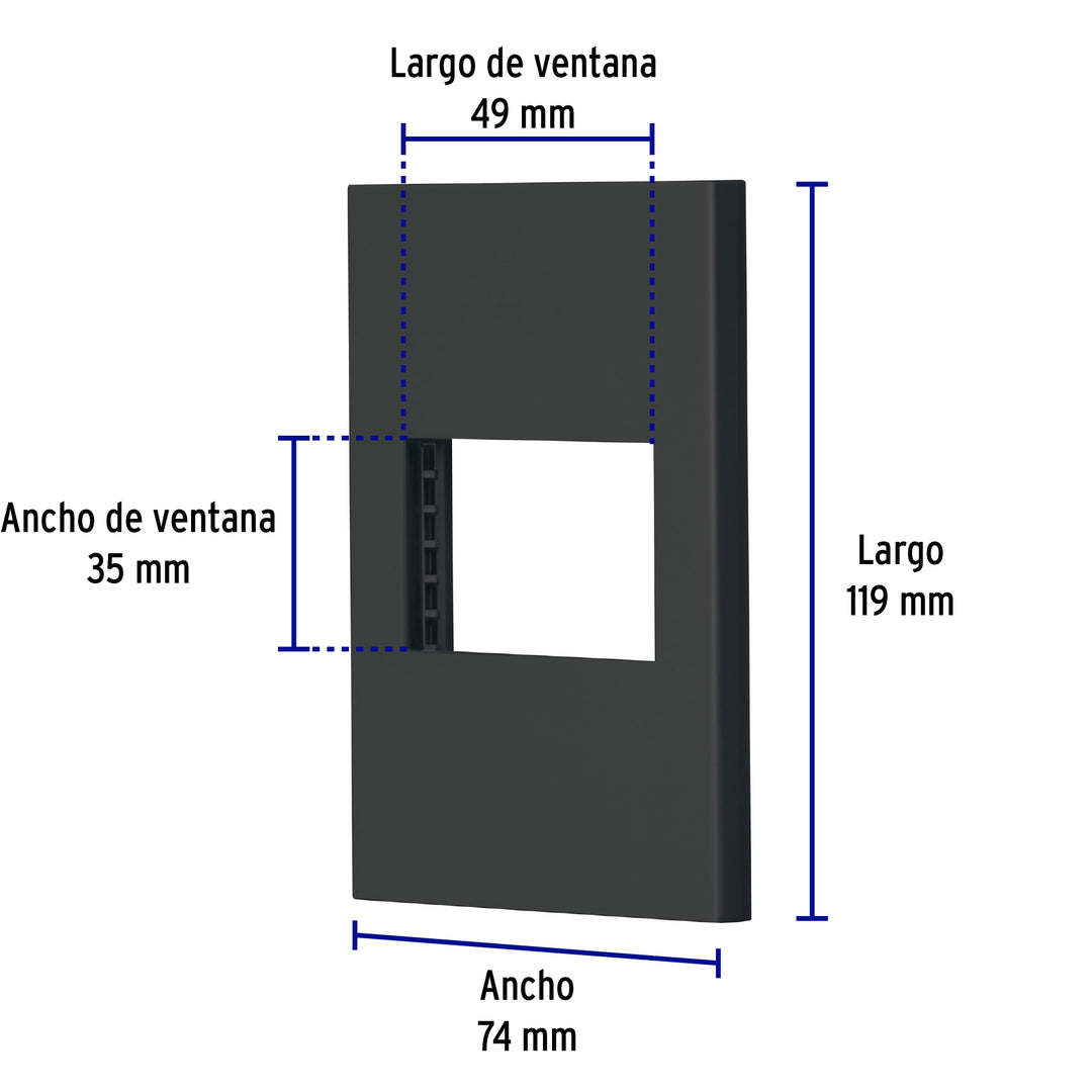 Placa 1 Ventana, 1.5 Módulos, Línea Española, Color Negro