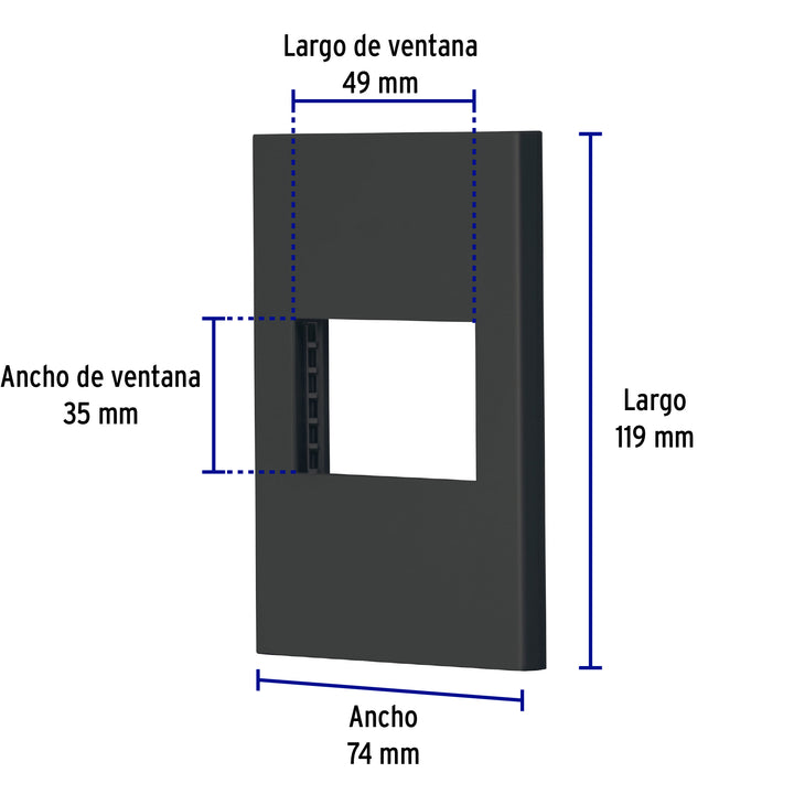 Placa 1 Ventana, 1.5 Módulos, Línea Española, Color Negro