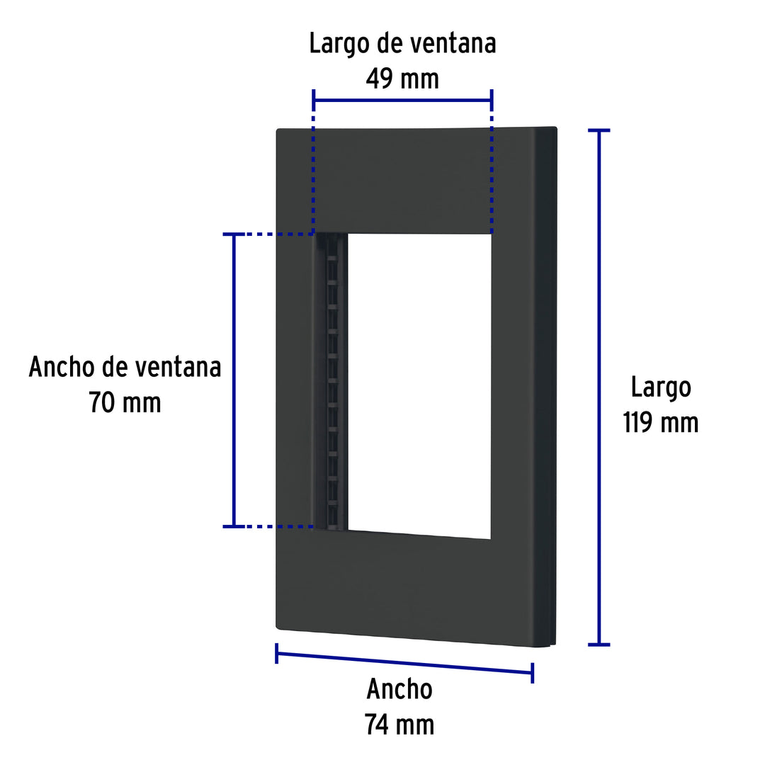 Placa 1 Ventana, 3 Módulos, Línea Española, Color Negro