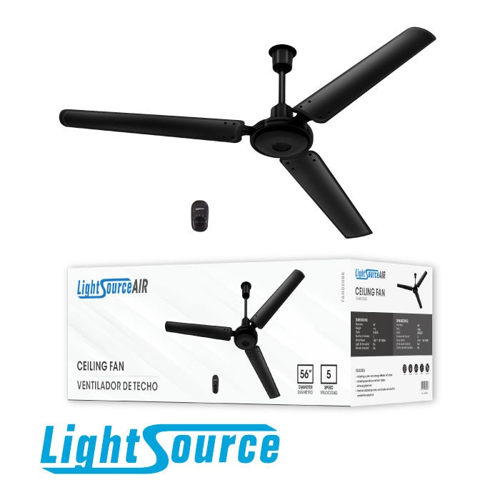 Ventilador Negro Insdustrial ¨56¨ 3ASPAS Con Control Remoto