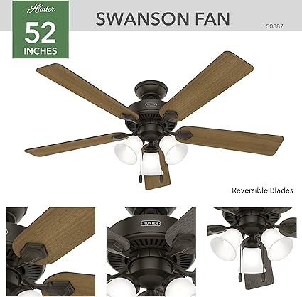 Ventilador De Techo De Bronce De 52 Pulgadas Con Kit De Luz LED Y Cadena De Tracción