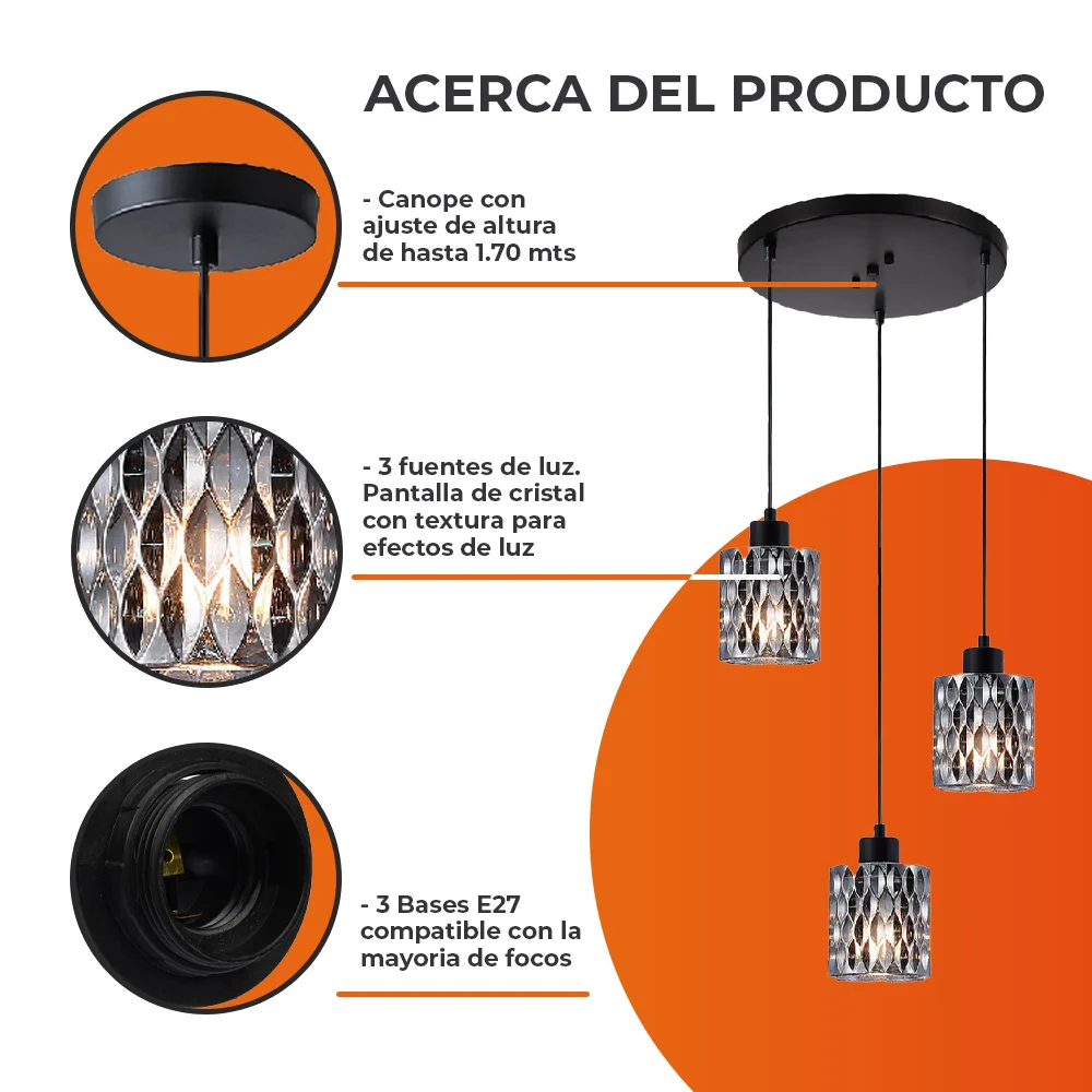 Lámpara Colgante De Cristal Aurora Ii Tecnolite