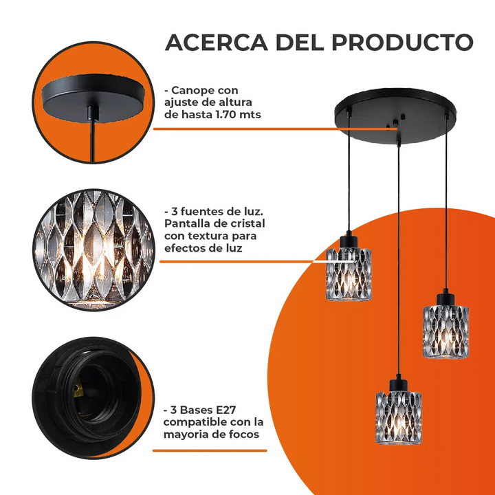 Lámpara Colgante De Cristal Aurora Ii Tecnolite