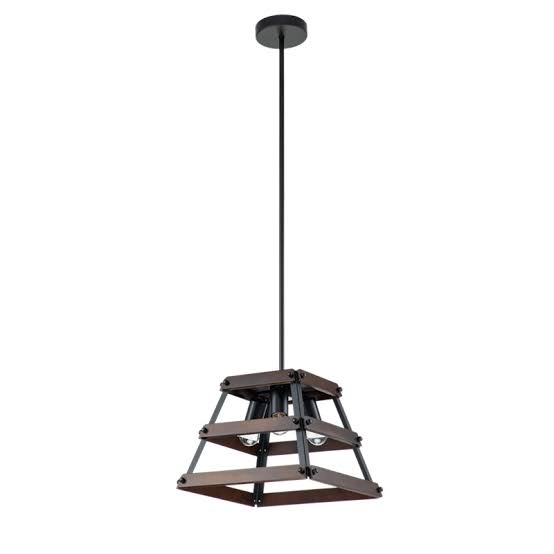 Lampara Colgante Tipo Piramide Hierro y Madera 26924B